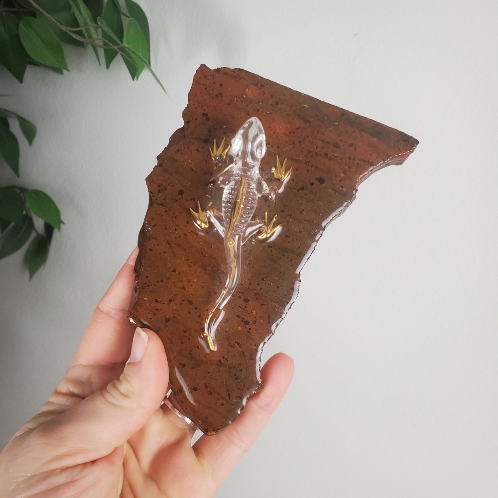 Glass Blown Lizard Decor Gold Accents
